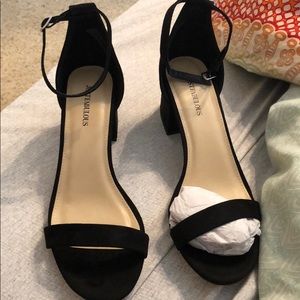 Black strappy wedge sandals